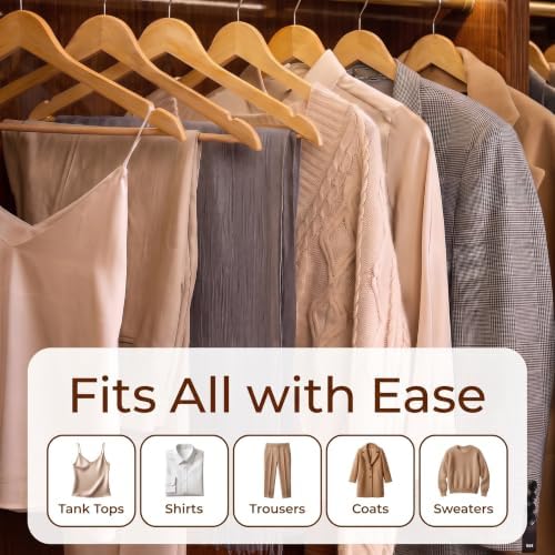 Wood Hangers 30 Pack - Durable Wooden Clothes Hanger Heavy Duty Coat Hangers Non-Slip Smooth Finish Slim Thin Clothing Hangers Coathangers Curved Bulk for Closet, Suits, Pants, Shirts