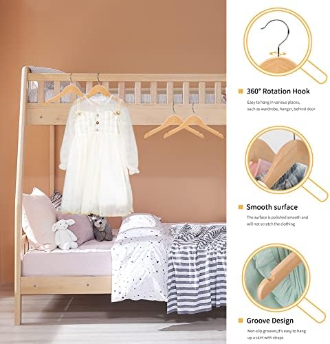 Nature Smile Juniors Preteen Older Children Wooden Coat Hangers 14 Inches Wood Dress Shirt Jacket Hangers with Anti-Rust