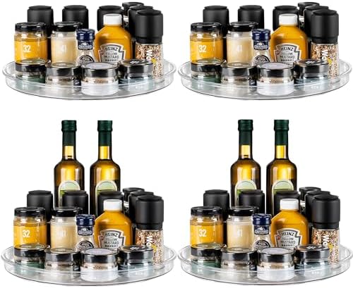 vacane 4 Pack Turntable Organizer Non-Skid, Large 13" Cabinet Lazy Susan Clear Turntable Organizer for Pantry Lazy Susan