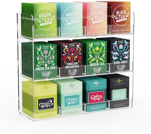 Acrylic Tea Bag Organizer, 3 Layers Tea Bag Holder for Tea Packets, Wall Mount Display Tea Caddy for Countertop or Cabin