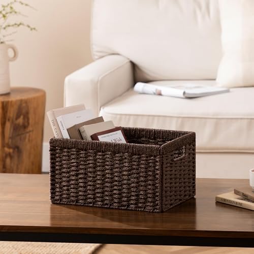 joybest Dark Brown Wicker Baskets for Shelves, Hand-woven Storage Baskets