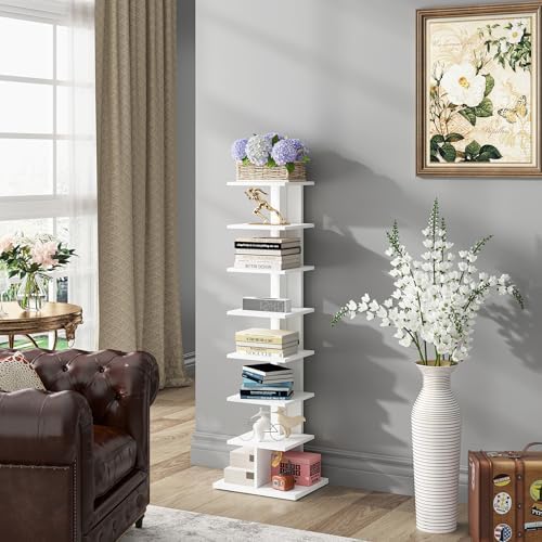 TUTOTAK Book Shelf, Narrow Spine Bookshelf, 8-Tier Bookcase for Small Space