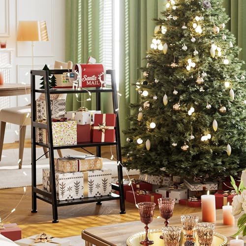 3-Tier Bookshelf, Ladder Shelf, Stand up Shelves, Industrial Bookcase with Steel Frame, Metal Small Bookcase, for Living