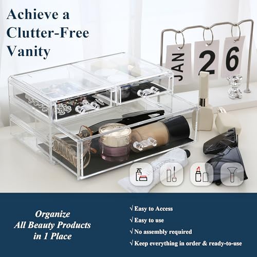 Sea Team Stackable Clear Acrylic Makeup Organizer with Drawers for Vanity