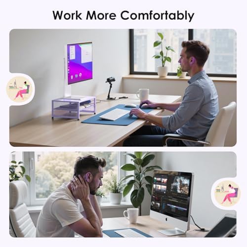 ECOLOVI 2-Tier Computer Monitor Stand Riser, Printer & Laptop Stand, Office Desk Accessories, Workspace Desk Organizer f