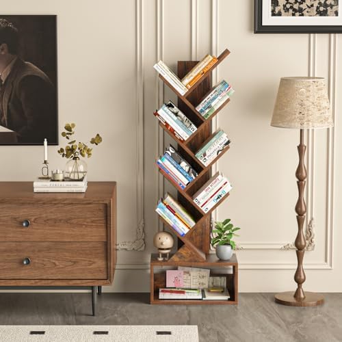 SHEEPAM 9-Tier Tree Bookshelf Floor Standing Narrow Space Storage Bookcase