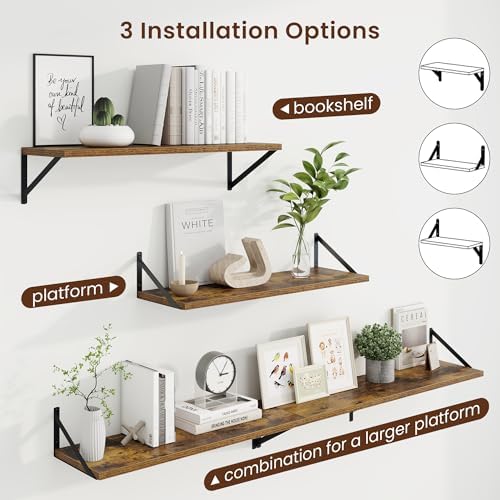 Axeman 30 Inch Floating Shelves, 10 Inch Deep Brown Wall Shelves Set of 2