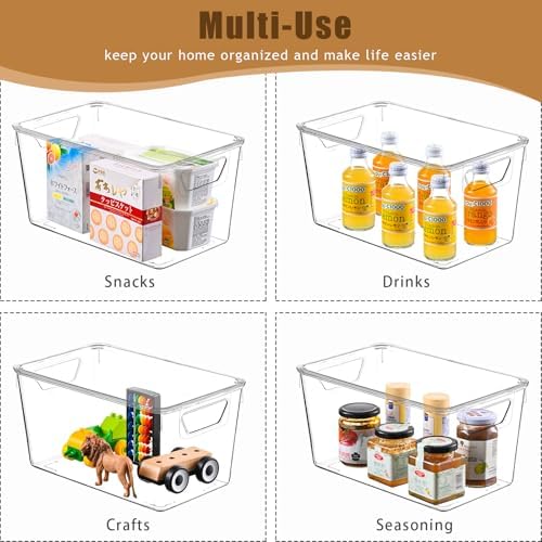 Freebat 12 Pack Clear Storage Bins with Lids, Middle Pantry 0rganizer Bins