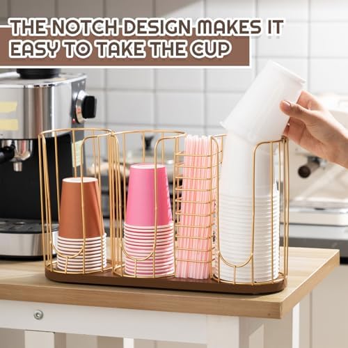 Geelin 18oz Adjustable Coffee Cup Dispenser with Wooden Base, Cup and Lid Holder, Cups Holder Organizer for Coffee Pod S