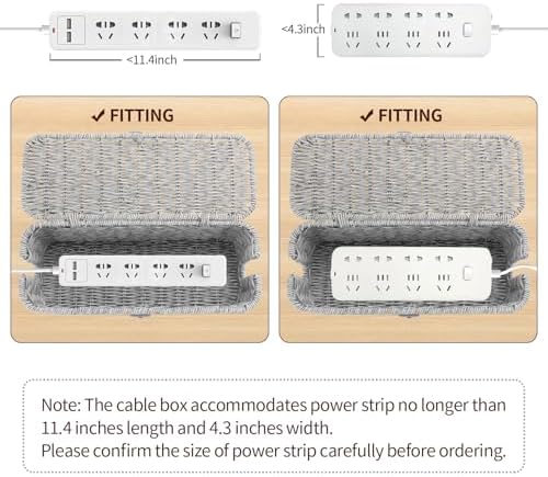 Cable Management Box, Desk Handwoven Rattan Cord Hider Cable Organizer Box With Lid Button Lock, Power Strip Cover Wicke