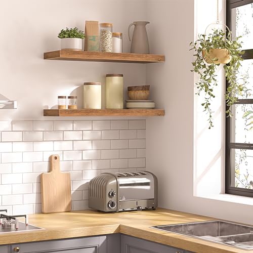 HOOBRO Floating Shelves for Wall, Wall Mounted Shelf Set of 2, 23.6" Hanging Shelf with Invisible Brackets, for Wall Dec