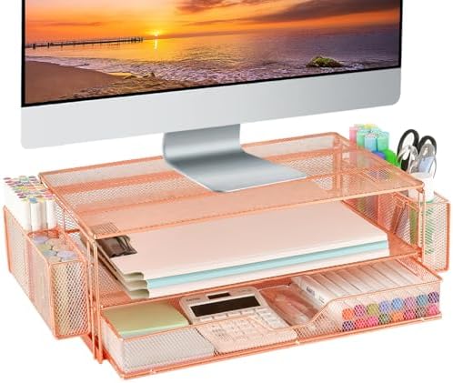 AUPSEN Computer Monitor Stands Riser，2-Tier Desk Organizers and Accessories, Office Desk Accessories Organizer with Draw