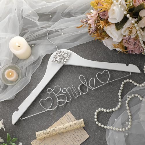 Honeydak Wood Bridal Hanger for Wedding Dress,White,Rhinestone