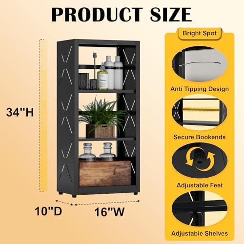 SteeLoong 3 Tier Bookcase,Metal Bookshelf with Adjustable Feet & Shelves