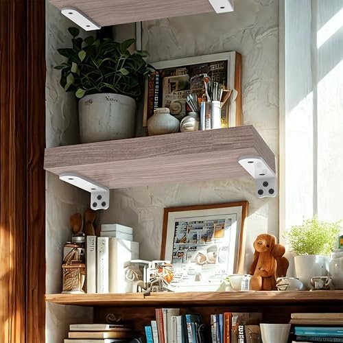 10Inch White Heavy Duty Floating Shelf Bracket 6 Pack 3-Hole Mount