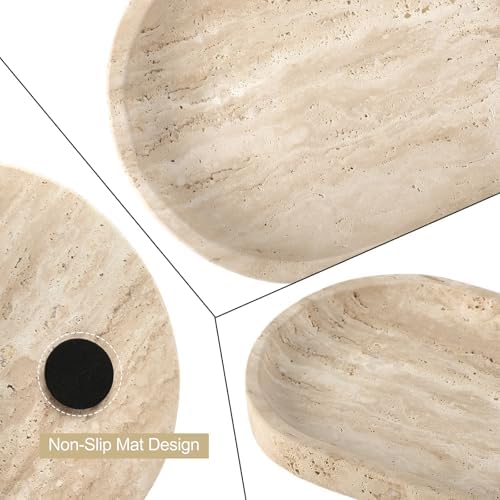 Koville Natural Marble Tray for Bathroom Counter, 10" x 5" Travertine Marble Storage Trays for Perfume, Cosmetics, Jewel