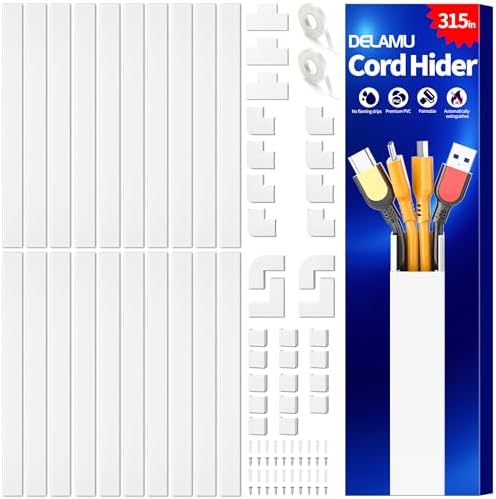Delamu TV Cord Hider, 315in Wire Covers for 3-4 Cords on Wall, Large Cable Hider Cord Covers for Wires, Cable Management