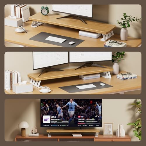 Dual Monitor Stand Riser, 39 Inch Large Wood Monitor Stands for 2 Monitors