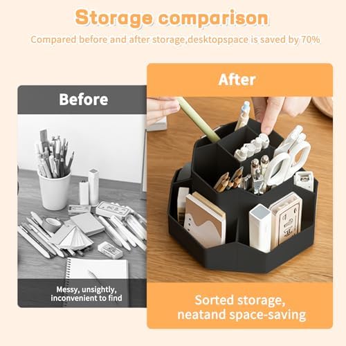 Cayxenful Pencil Pen Holder for Desk,9 Slots 360 Degree Rotating Desk Organizers,Desktop Storage Stationery Supplies Organizer, Cute Pencil Cup Pot For Office, School, Home(Black)