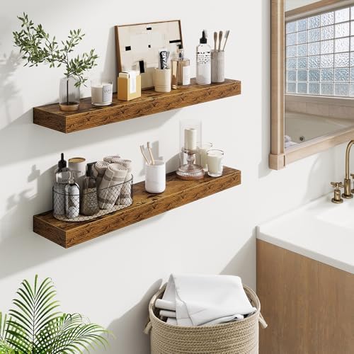 Fun Memories Floating Shelves 30 Inch, Wall Mounted Wood Shelf Set of 2, Farmhouse Decor for Bathroom, Bedroom, Kitchen,