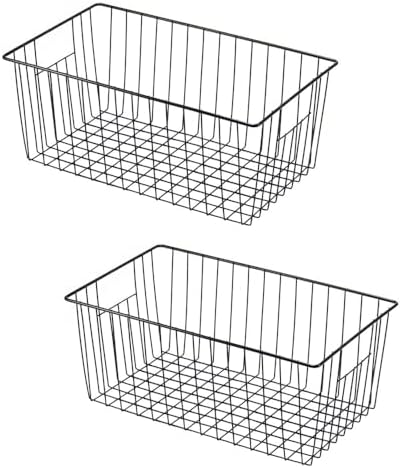 16" L x 12" W Wider Freezer Storage Organizer Baskets Container, Deep Metal Wire Chest Upright Refrigerator Divider Bins