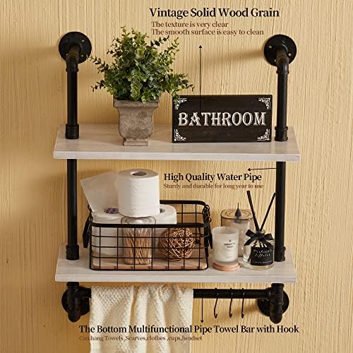 ROGMARS White Bathroom Floating Shelves for Wall Industrial Pipe Shelving