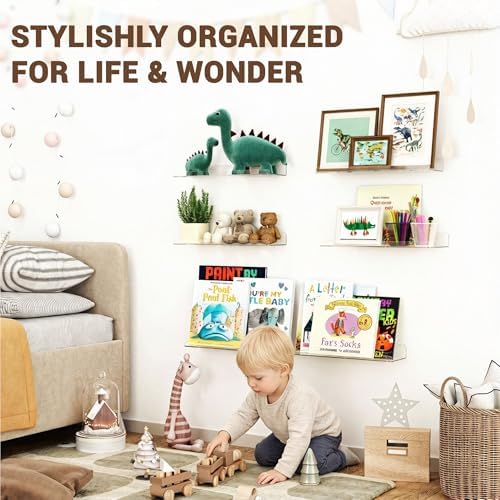 Qukaka 15" Clear Floating Shelves for Wall, 4 Pack Display Ledges