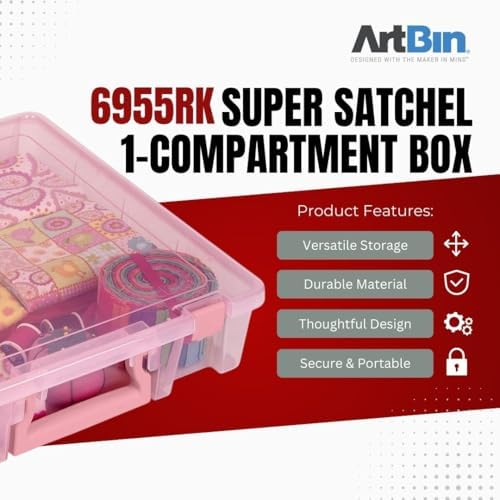 ArtBin 6955RK Super Satchel 1-Compartment Box, Art & Craft Organizer, 1-Pack, Translucent Blush