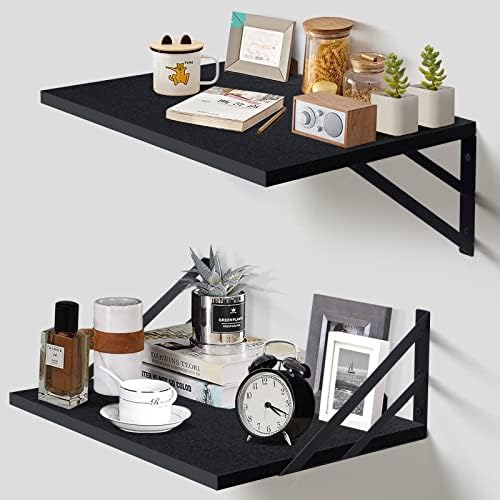 Tectocker-DOU 2 Pc Deep Floating Wall Shelves, Heavy Duty, 16x12, Black