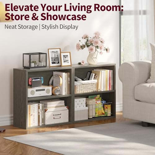 2-Tier Bookshelf Storage Shelves, 23.7 Inch Open Shelf Bookcase