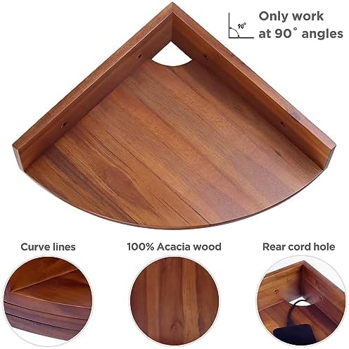Demigo Corner Shelf Wall Mount Set of 3, Solid Acacia Wood Round Floating Corner Shelves for Storage and Display, Hangin
