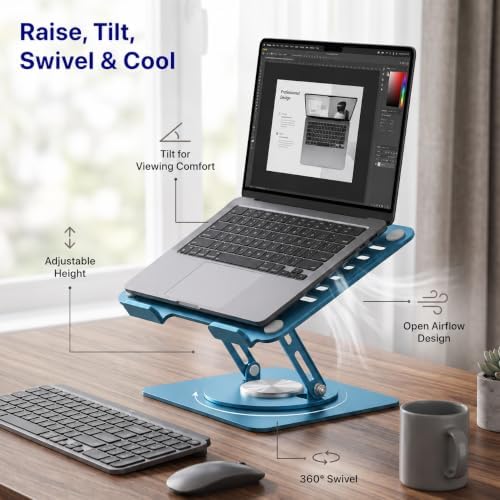 Uncaged Ergonomics Laptop Stand for Desk Riser/360° Swivel (Ocean Blue)