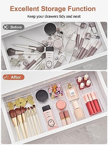 SMARTAKE 37 PCS Drawer Organizer 4 Size Desk Makeup Drawer Organizer Clear