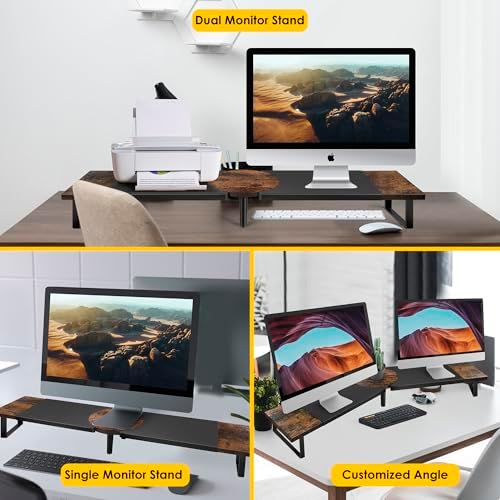Across-Star Dual-Monitor Stand for Desk - Large Adjustable Length and Angle Riser for 2 Monitors, Double Computer Deskto