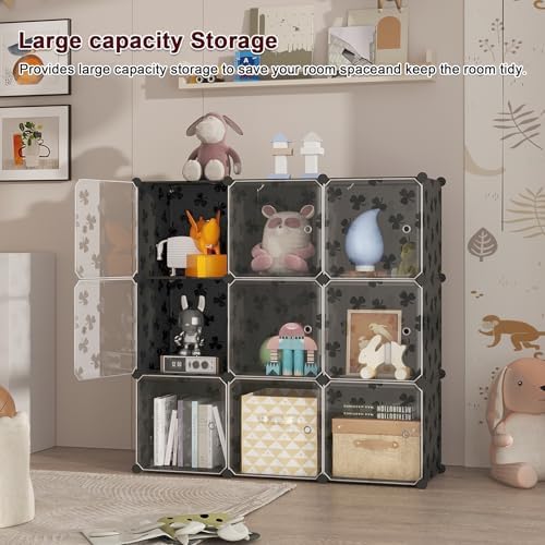 C&AHOME Clover Embossed Storage Organizer with Doors 10-Cube Shelf Black
