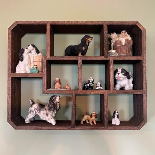 Frcctre Rustic Shadow Box Display Shelf, 9 Compartments Wood Hanging Display Floating Shelves, Multi-Slot Wall Mounted o