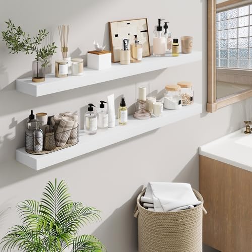 Fun Memories Floating Shelves 48 Inch, Extra Large Wood Shelf Set of 2, Hanging Wall Shelves for Bathroom, Living Room, 