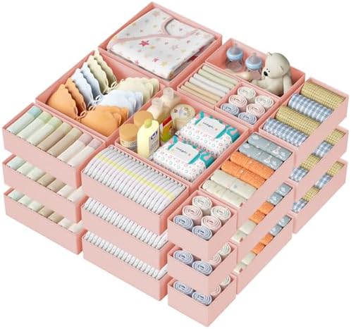 DIMJ Drawer Organizer Clothes Storage - 24 Pack Baby Dresser Organizer for Nursery, Foldable Closet Drawer Organizer Bins for Bedroom Organization, Fabric Storage Dividers for Socks, Underwears, Bras
