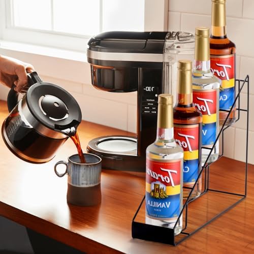 kimilus Coffee Syrup Rack for Coffee Bar Accessories, Fits with Torani and Monin Syrup, Coffee Bar Organizer Holds 4 Bot