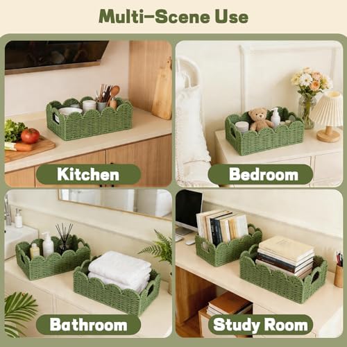 Hand Woven Paper Rope Scalloped Edge Decor Baskets for Home,Living Room, Bedroom,Storage over Above Behind Flush Tank,To
