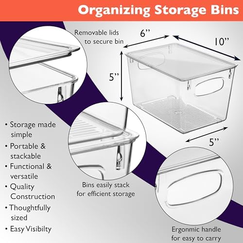 ClearSpace Pantry Storage Bins with Lids for Kitchen & Fridge, 6 Pack
