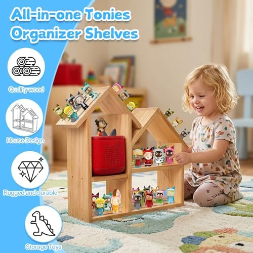 Tonies Shelf for Toniebox 2/1, Magnetic Tonies Storage for 30-40 Tonie Box Characters, Wooden Tonie Organizer Storage Sh