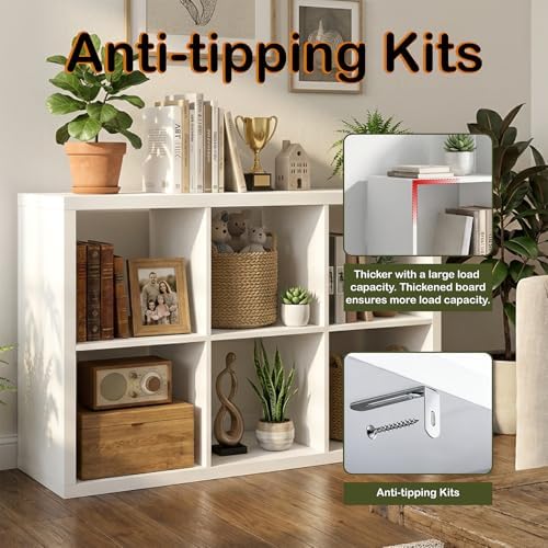WannabeMyself【2026 Wooden Thick Frame】 6 Cube Storage Organizer with Anti-Tipping Kits, Reversible Open Back Book Shelf,