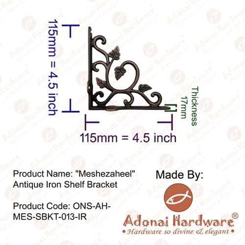 Adonai Hardware Meshezaheel Brass Decorative Shelf Bracket (Supplied as 2 Pieces per Pack) - Antique Copper