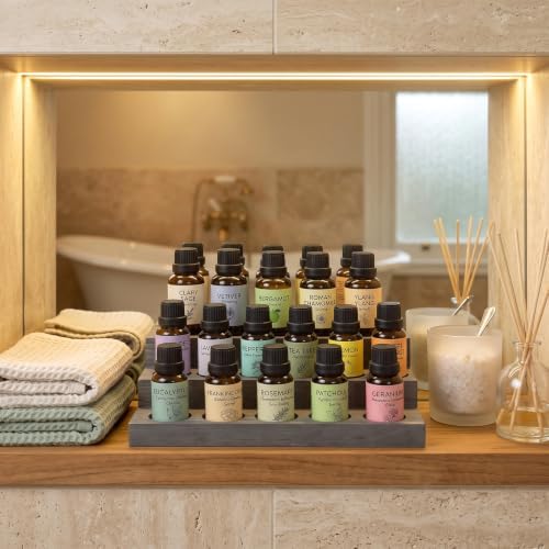 MyGift Gray Wood 3 Tier Essential Oil Display Stand, 17 Bottle Rack