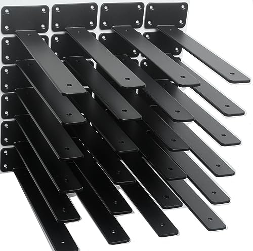 24 Pack - 10 inch Black Hidden L Shelf Bracket (1/5 Inch Thicked) Iron Floating Shelf Brackets Rustic Industrial Metal B