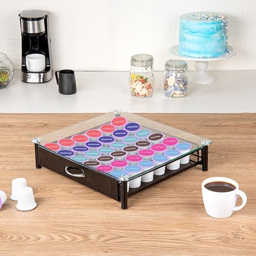Restaurantware Coffee Pod Holder 15.16 x 13.58 x 3.35 Inches 36 K-Cup Iron Coffee Capsule Organizer Iron Storage Drawer 