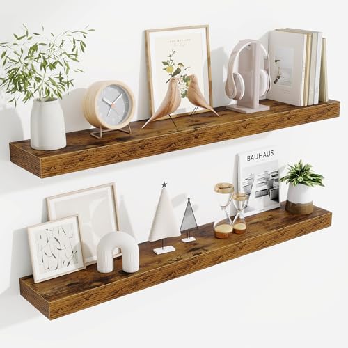 Fun Memories 40 Inch Floating Shelves, Long Wood Wall Shelf Set of 2 with Invisible Brackets, for Bathroom, Living Room,