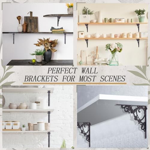 Lounsweer 8 Pcs Shelf Brackets, 8 Inch Antique Brass Wall Mounted,Delicate