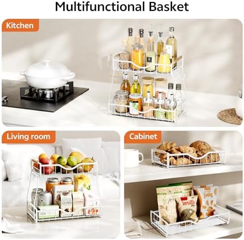 2 Tier Fruit Bowl,Fruit Basket with Banana Hangers,White